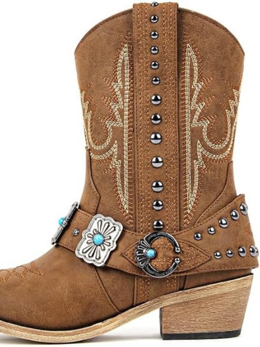 Women's Brown Ankle High Block Heel Pointed Toe Cowboy Rodeo Concert Boot